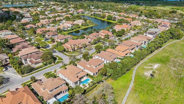 aerial view with a water view