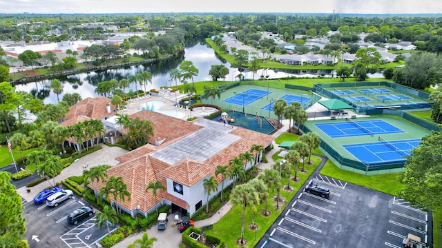 aerial view with a water view