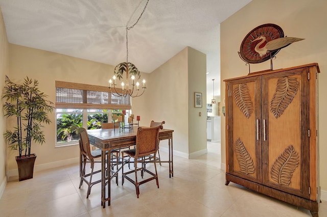 dining room with a chandelier and a textured ceiling