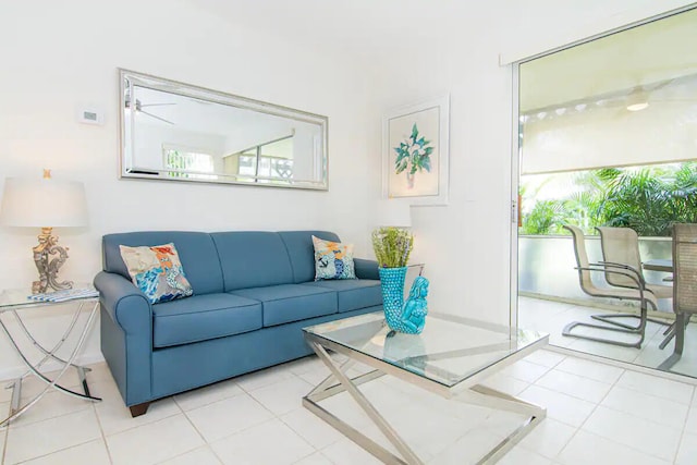 living room featuring tile patterned floors