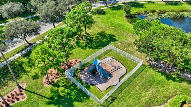 aerial view with a water view