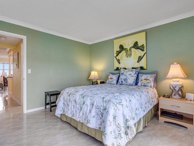 bedroom with crown molding