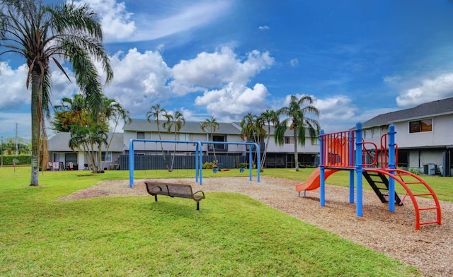 view of jungle gym featuring a yard