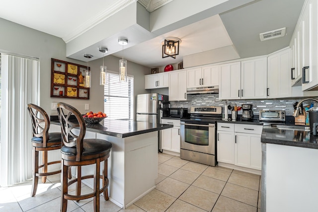 kitchen with white cabinets, sink, stainless steel appliances, and tasteful backsplash