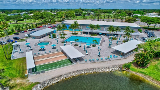 aerial view with a water view