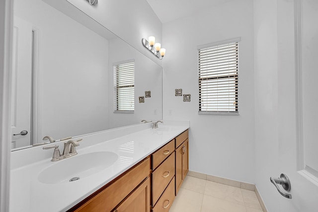 bathroom with tile patterned flooring and vanity