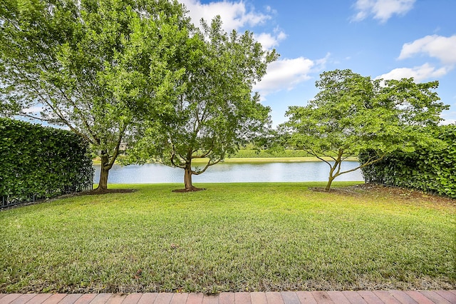 view of yard featuring a water view