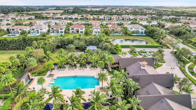 aerial view with a water view