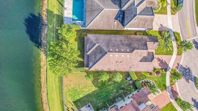 aerial view with a water view