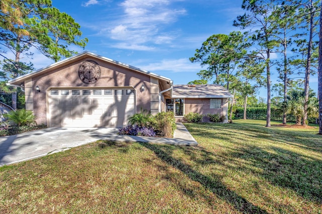 view of front facade featuring a garage and a front lawn