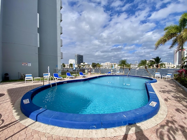 view of swimming pool with a patio area