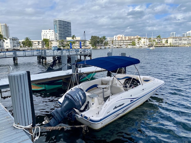 view of dock with a water view