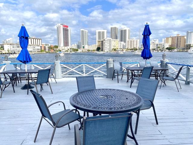 view of patio / terrace featuring a water view