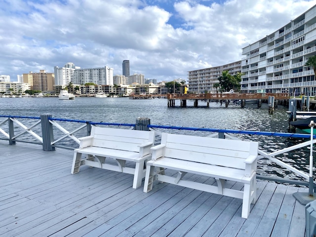 dock area featuring a water view