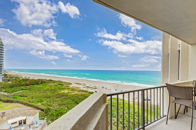 view of water feature with a beach view