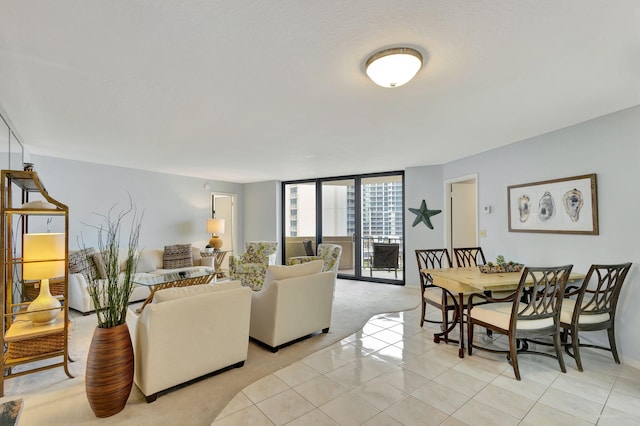 living room featuring light tile patterned floors