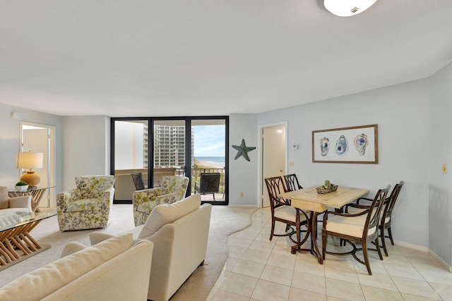 living room featuring light tile patterned flooring