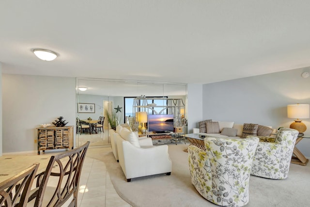 living room featuring light tile patterned floors