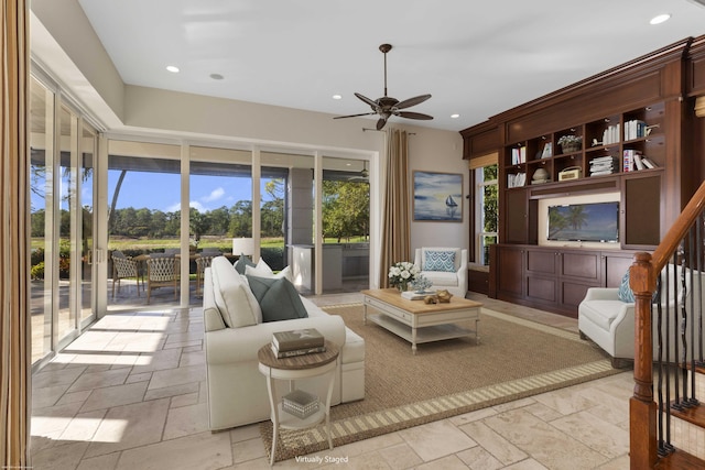 living room with ceiling fan