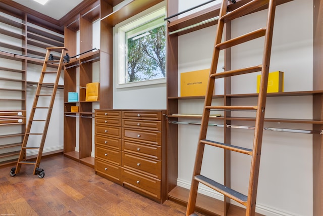 walk in closet featuring hardwood / wood-style flooring