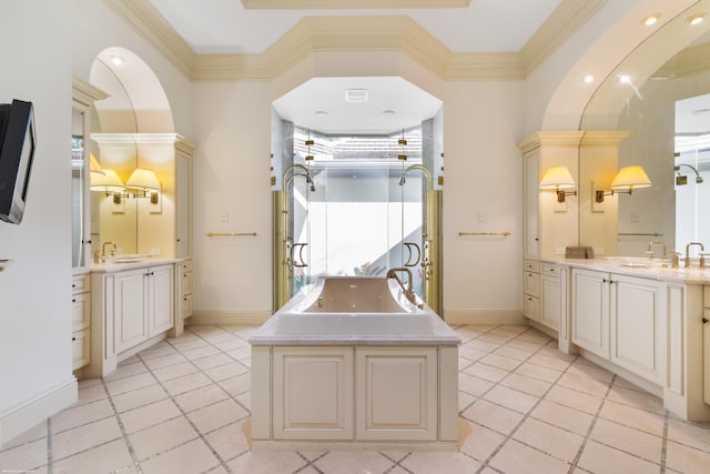 bathroom featuring vanity and crown molding