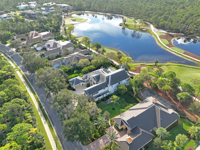 aerial view with a water view