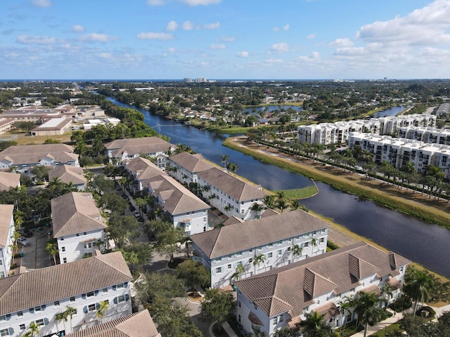 aerial view featuring a water view