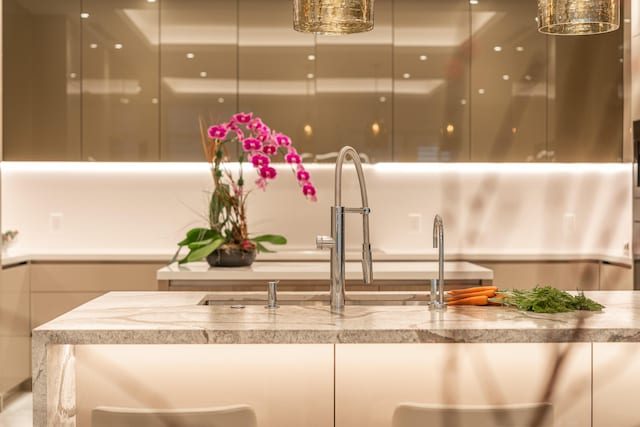 interior space featuring light stone counters