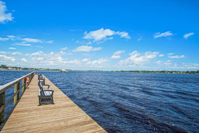 view of dock with a water view