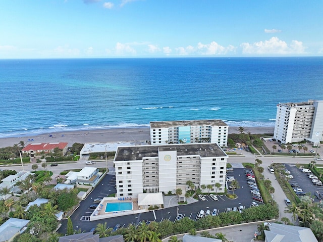 aerial view featuring a beach view and a water view