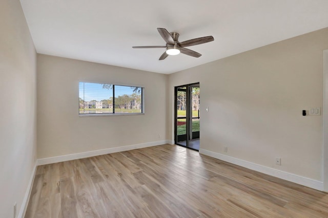 unfurnished room with light hardwood / wood-style floors and ceiling fan