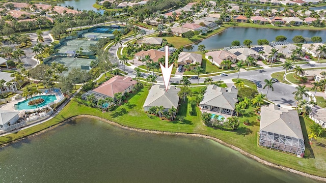 aerial view featuring a water view