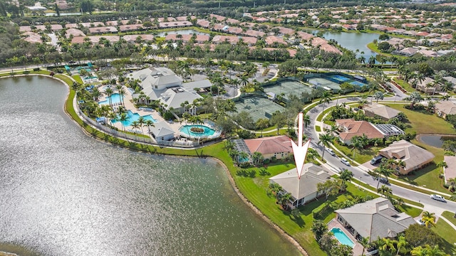 aerial view with a water view