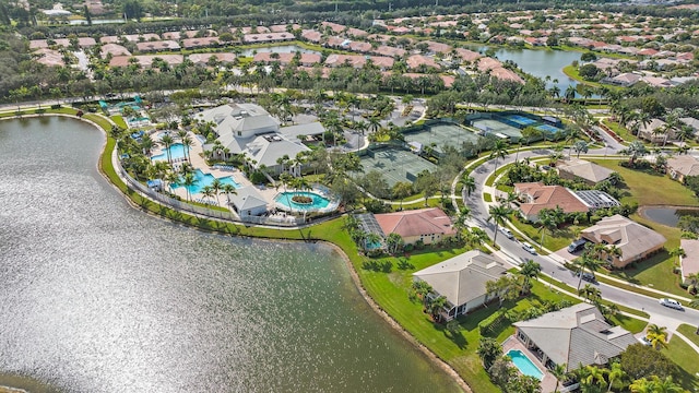 drone / aerial view featuring a water view