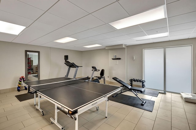 playroom with a drop ceiling