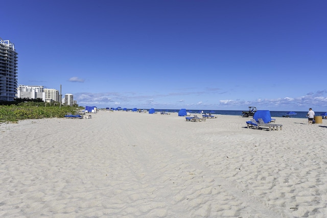 view of water feature with a beach view