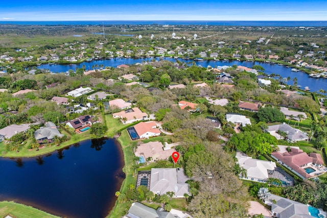 aerial view with a water view