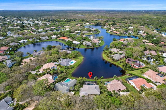 aerial view with a water view