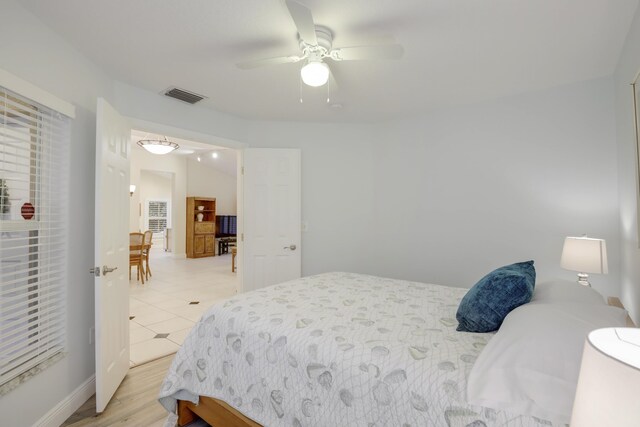 bedroom with ceiling fan and visible vents