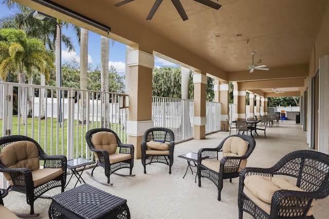 view of patio featuring ceiling fan