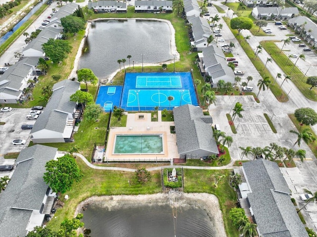 aerial view with a water view