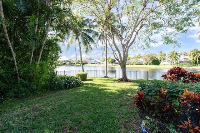 view of yard with a water view