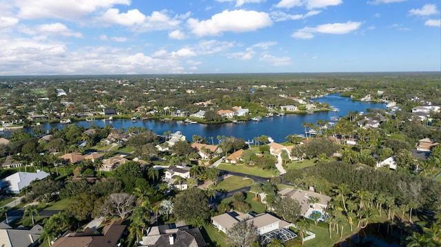 aerial view featuring a water view