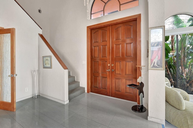 foyer entrance with a high ceiling and plenty of natural light