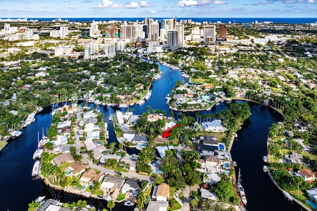 aerial view featuring a water view