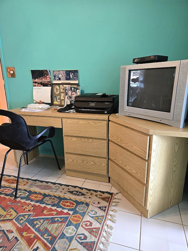 tiled office with built in desk