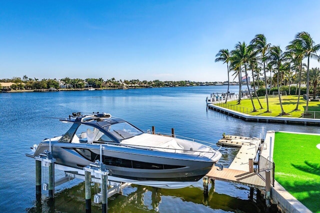 dock area with a water view