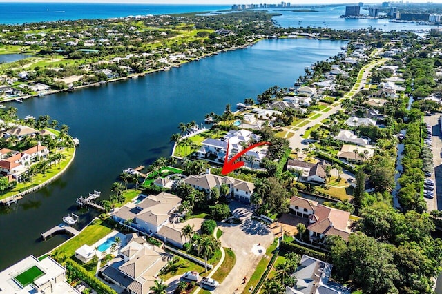 bird's eye view featuring a water view