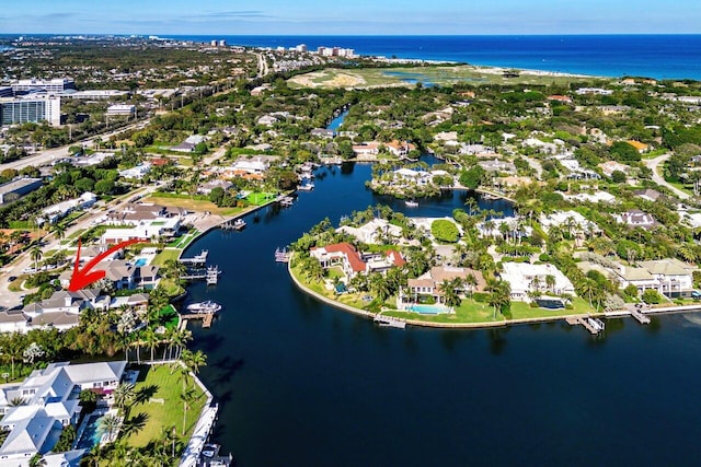 bird's eye view featuring a water view