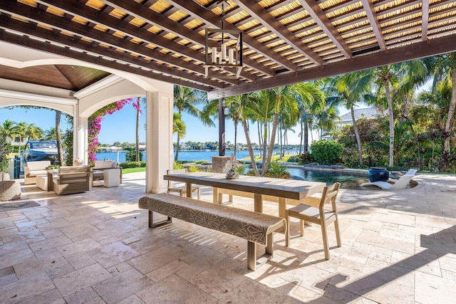 view of patio featuring a water view